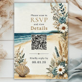 Coastal Chic Beach Wedding QR Code Details en RSVP Kaartje