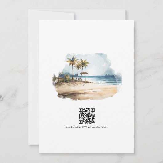 Coastal Chic Beach Wedding QR-code Kaart (Achterkant)