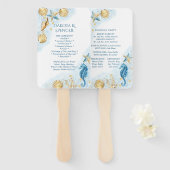 Coastal Chic | Blauw en goud in het kader van het  Handwaaier (Voorkant en achterkant)