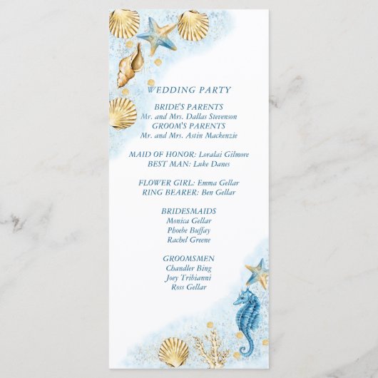 Coastal Chic | Blauw en goud onder het Zee huwelij Programmakaart (Achterkant)