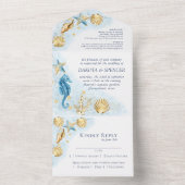Coastal Chic | Blauw en goudkoraalrif Wedding Al All In One Uitnodiging (Binnen)