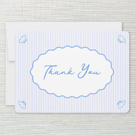 Coastal Chic Blauw & Witte Streep Shell Handgeschr Bedankkaart