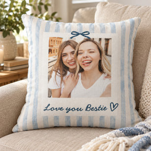Coastal Chic Blauwe Streep Lint Foto Beste Vriendi Kussen