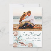 Coastal Chic | Blauwgroen en koraalrif Fotobruilof Aankondiging (Voorkant)