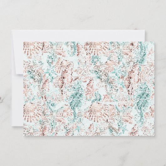 Coastal Chic | Blauwgroen en koraalrif Fotobruilof Save The Date (Achterkant)