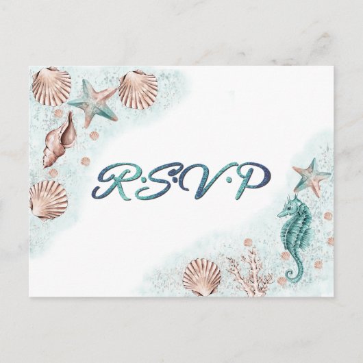 Coastal Chic | Blauwgroen en koraalrif — RSVP Briefkaart (Voorkant)