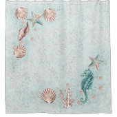 Coastal Chic | Blauwgroen en Roos goud onder de Ze Douchegordijn (Voorkant)