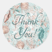 Coastal Chic | Blauwgroen groen en koraalrif Dank  Ronde Sticker (Voorkant)