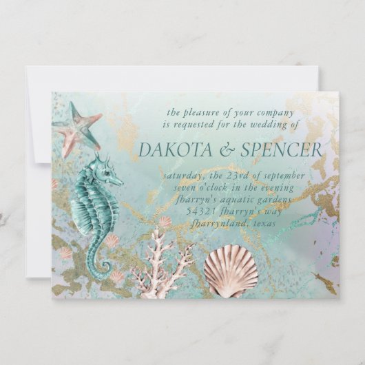 Coastal Chic | Blauwgroen groen- en koraalrif-huwe Kaart (Voorkant)