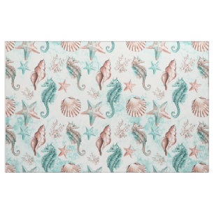 Coastal Chic   Blauwgroen groen en koraalrif Stof