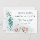 Coastal Chic | Blauwgroen koraalrif seahorse Wedde Kaart (Voorkant)