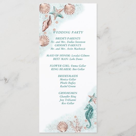Coastal Chic | Blauwgroen koraalrif weddenschappen Programmakaart (Achterkant)