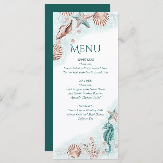 Coastal Chic | Blauwgroen partij voor groen en kor Menu (Voorkant / Achterkant)