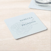 Coastal Chic Blue Hand Drawn Seashell Wedding Kartonnen Onderzetters (Schuin)