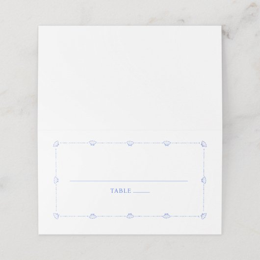Coastal Chic Blue Hand Drawn Seashell Wedding Plaatskaartje (Buitenkant ongevouwen)