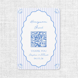 Coastal Chic Blue Honeymoon Fund Wedding QR-code Informatiekaartje
