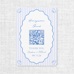Coastal Chic Blue Honeymoon Fund Wedding QR-code Informatiekaartje