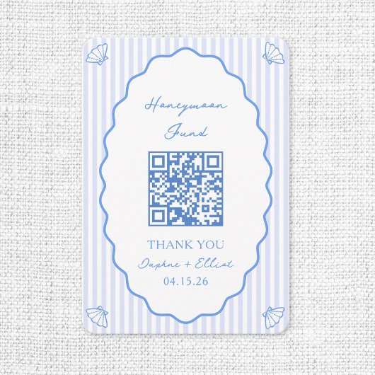 Coastal Chic Blue Honeymoon Fund Wedding QR-code Informatiekaartje