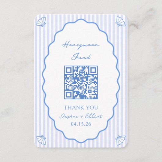 Coastal Chic Blue Honeymoon Fund Wedding QR-code Informatiekaartje (Voorkant)