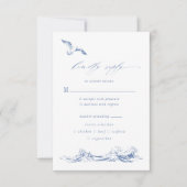 Coastal Chic Blue Meal Options Wedding RSVP Kaartje (Voorkant)