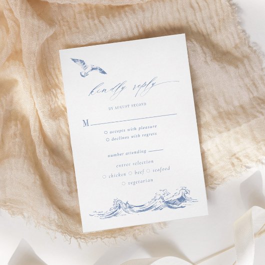 Coastal Chic Blue Meal Options Wedding RSVP Kaartje