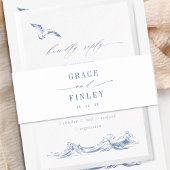 Coastal Chic Blue Minimalist Wedding Uitnodigingen Wikkel