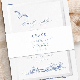 Coastal Chic Blue Minimalist Wedding Uitnodigingen Wikkel
