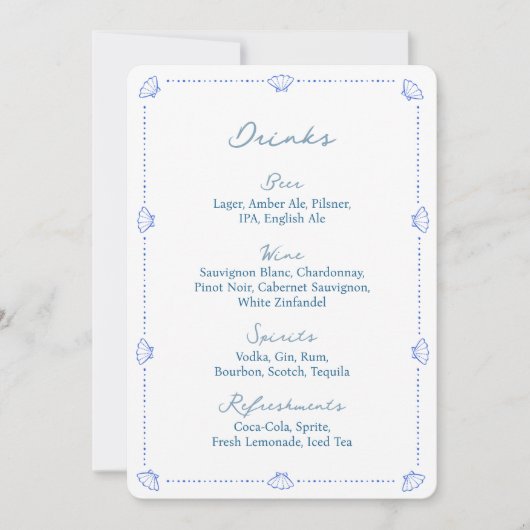 Coastal Chic Blue Nautical Wedding Bar Menu Sign (Voorkant)