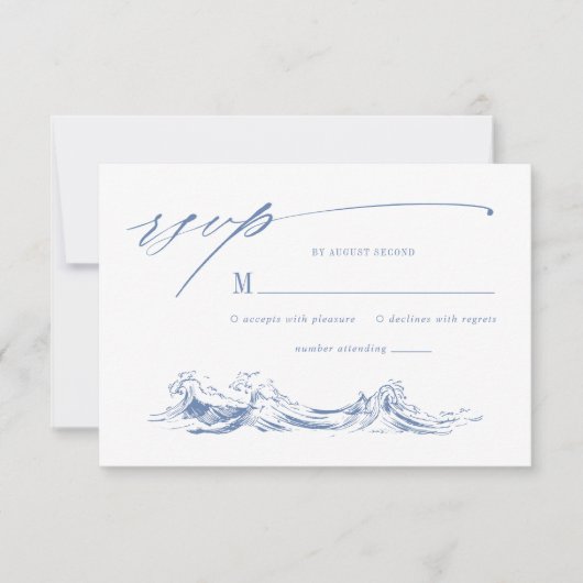 Coastal Chic Blue Seaside Wedding RSVP Kaartje (Voorkant)