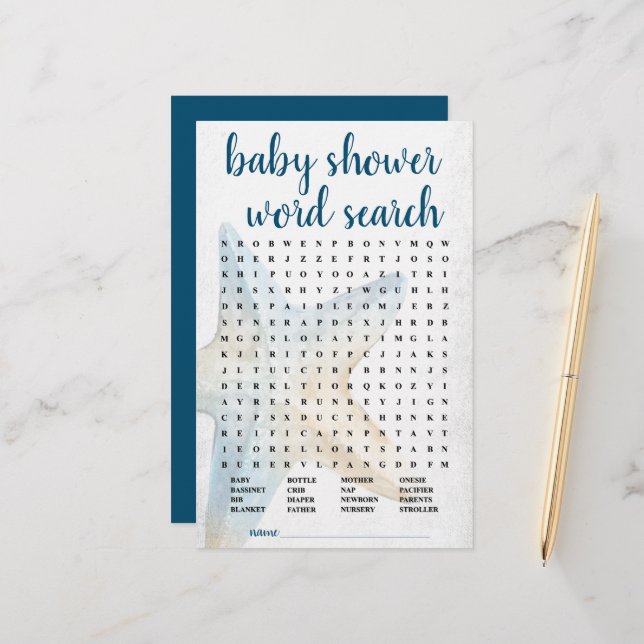 Coastal Chic | Blue Starfish Word Search Game (Voorkant / Achterkant in situ)
