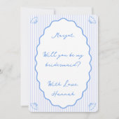 Coastal Chic Blue Striped Schattige Bruidsmeisje V Kaart (Voorkant)