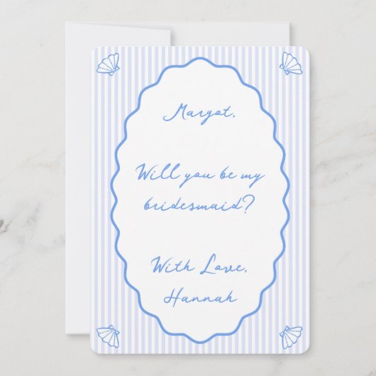 Coastal Chic Blue Striped Schattige Bruidsmeisje V Kaart (Voorkant)