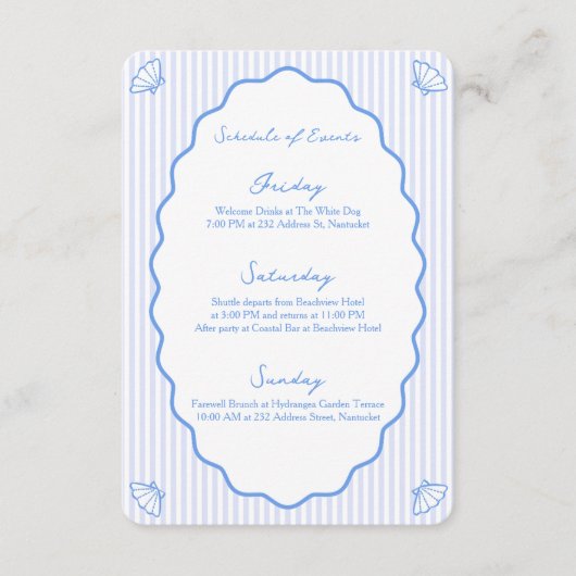 Coastal Chic Blue Wedding Schema van Evenementen Informatiekaartje (Voorkant)