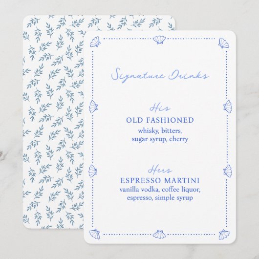 Coastal Chic Blue Wedding Signature Drinken Sign (Voorkant / Achterkant)