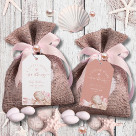 Coastal chic blush roze parel Baby shower Cadeaulabel