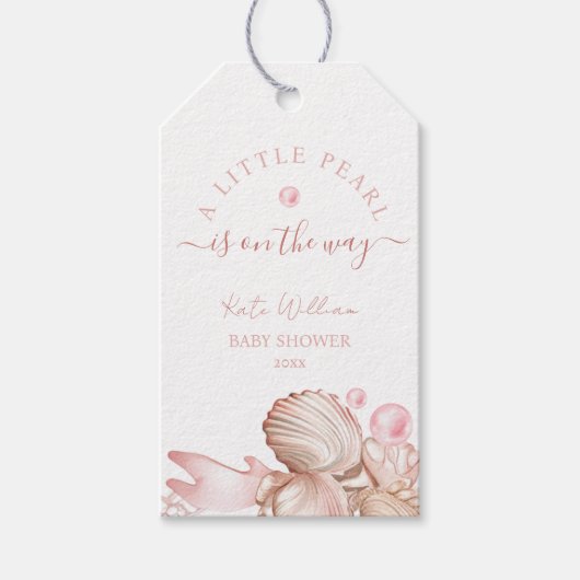 Coastal chic blush roze parel Baby shower Cadeaulabel (Voorkant)