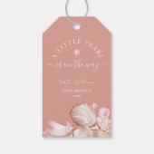 Coastal chic blush roze parel Baby shower Cadeaulabel (Achterkant)
