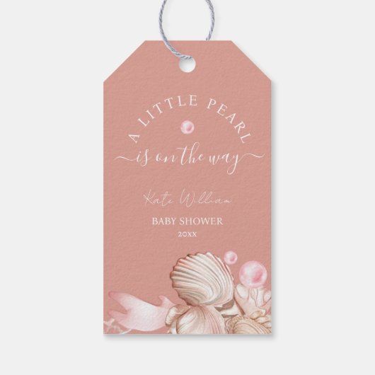 Coastal chic blush roze parel Baby shower Cadeaulabel (Achterkant)
