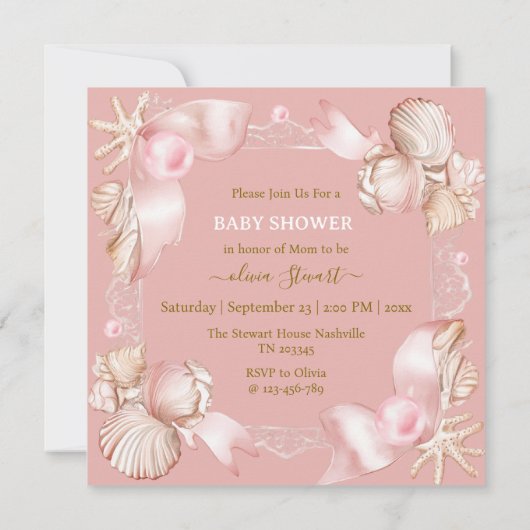 Coastal chic blush roze parel Baby shower Kaart (Achterkant)