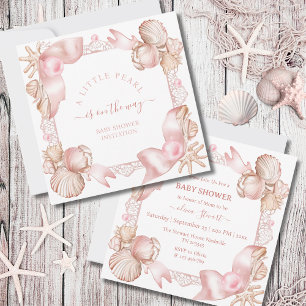 Coastal chic blush roze parel Baby shower Kaart