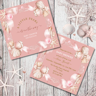 Coastal chic blush roze parel Baby shower Kaart