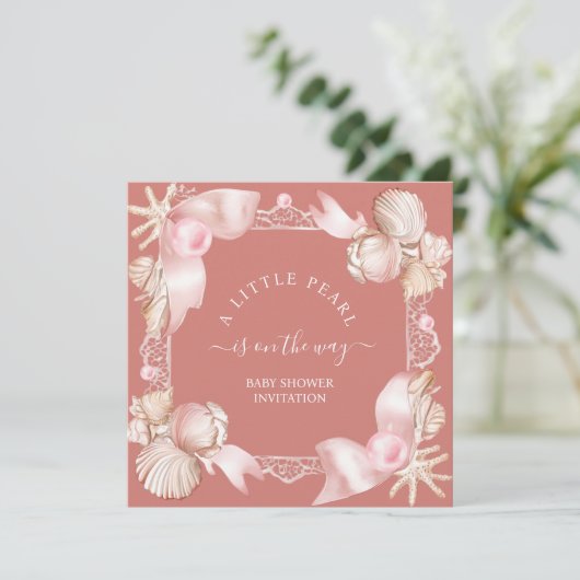 Coastal chic blush roze parel Baby shower Kaart (Staand voorkant)