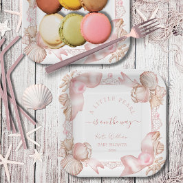 Coastal chic blush roze parel Baby shower Papieren Bordje