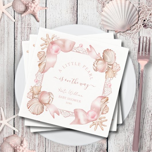 Coastal chic blush roze parel Baby shower Servet