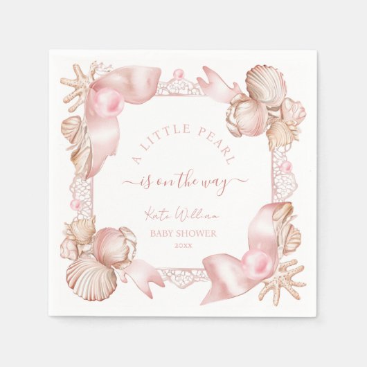 Coastal chic blush roze parel Baby shower Servet (Voorkant)