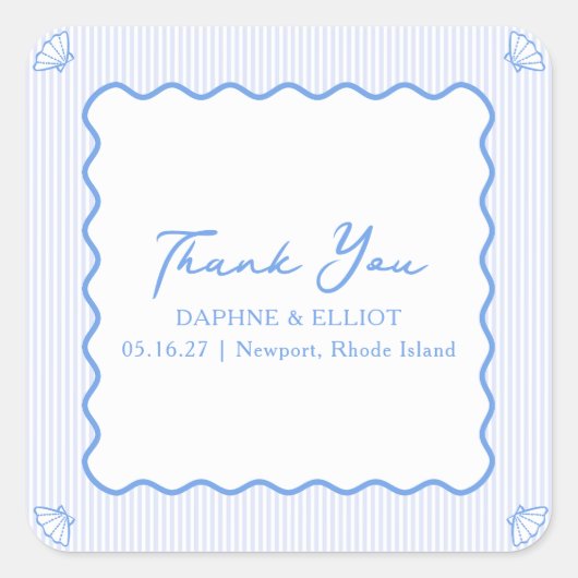 Coastal Chic Elegant Seaside Wedding Dank u Vierkante Sticker (Voorkant)