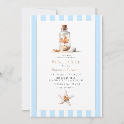 Coastal Chic Fall Beach Club Bachelorette Weekend Kaart (Voorkant)