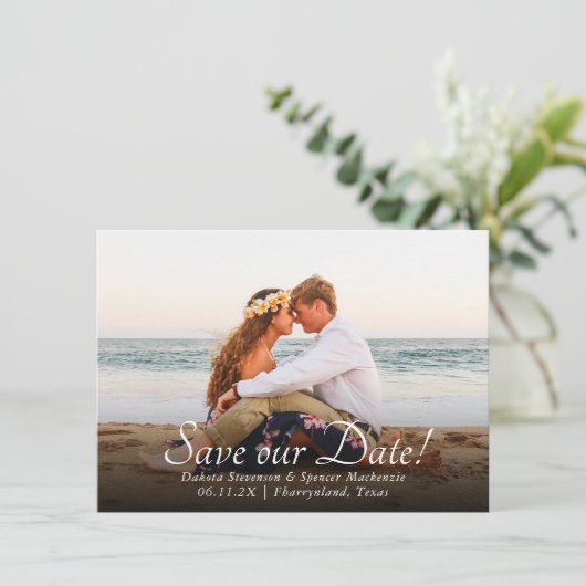 Coastal Chic | Foto van blauw en goudkoraalrif Save The Date (Staand voorkant)