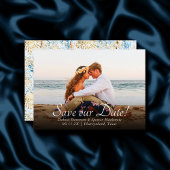 Coastal Chic | Foto van blauw en goudkoraalrif Save The Date