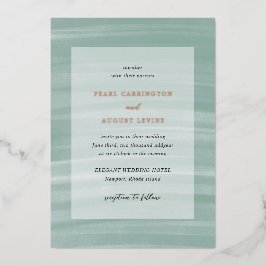 Coastal Chic gedempt groen elegante bruiloft Folie Uitnodiging